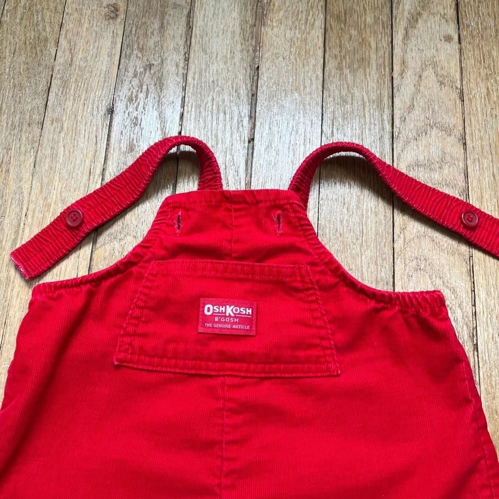 Rare 80s Vintage OshKosh B'gosh Red Corduroy Overalls Penguin Baby Size 12 Month